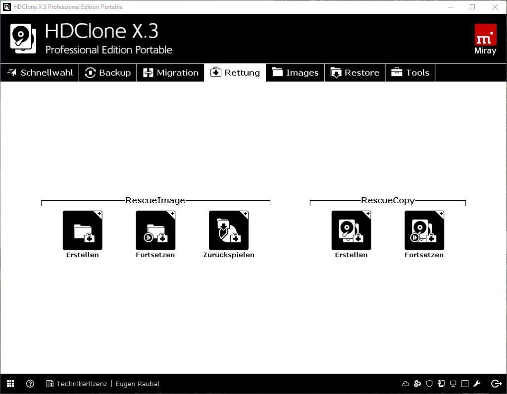 HDClone professional portable Menue Rettung - Datenrettung